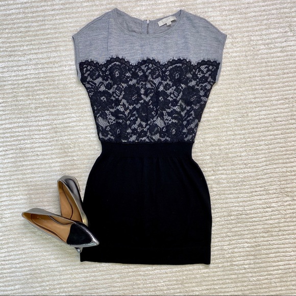 NWT Loft grey and black lace sweater dress - Picture 2 of 13